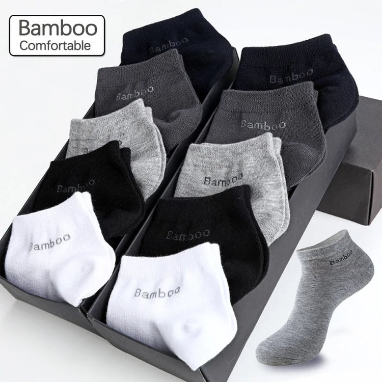 10 Pairs / Pack Men'S Bamboo Fiber Socks Short High Quality New Casual Breatheable Anti-Bacterial Man Ankle Socks Men