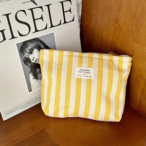 Vertical Stripe Waterproof Cosmetic Bag for Women with Makeup Case, and Traveling Pencil Bag