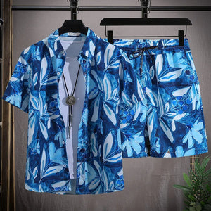 Men'S Hawaiian Beach Set Single Breasted Short Sleeve Shirt and Shorts Casual Summer Vacation Travel Outfit