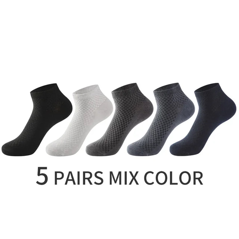 5 Pairs Men Bamboo Fiber Crew Socks Man High Quality Summer Winter Business Breathable Black Male Dress Ankle Socks