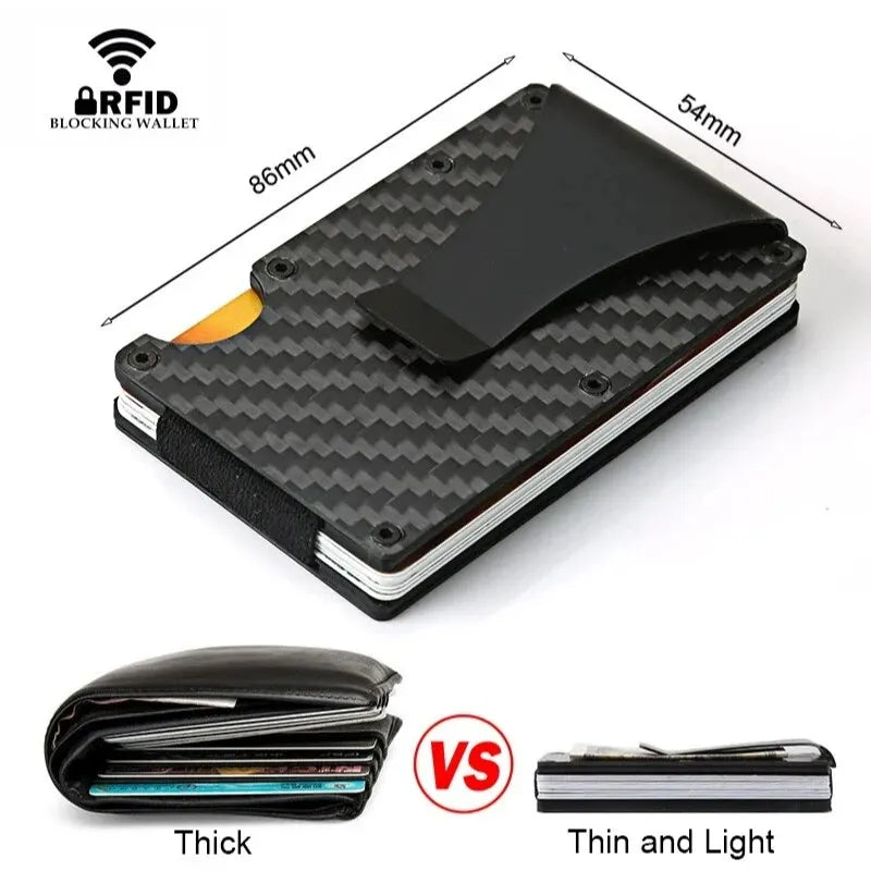 Slim Wallet for Men - Front Pocket RFID Blocking Minimalist Wallet for Men - Metal Wallet with Money Clip for Men (Carbon Fiber)