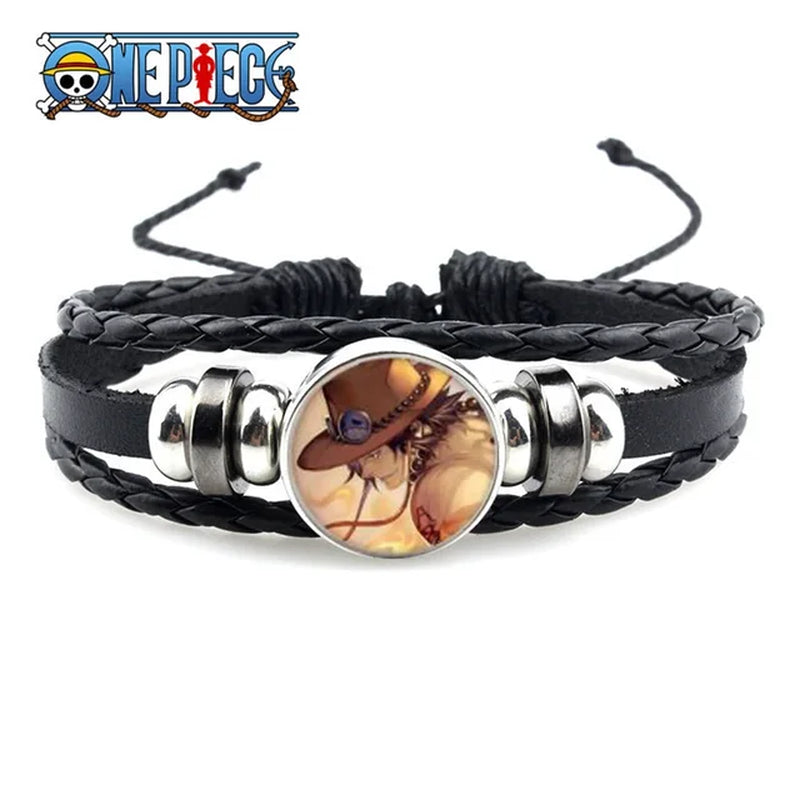 Figurine One Piece Anime Bracelet PU Luffy Bracelet Cosplay Props Straw Hat Pirate Jewelry Props Toys Kids Birthday Gift