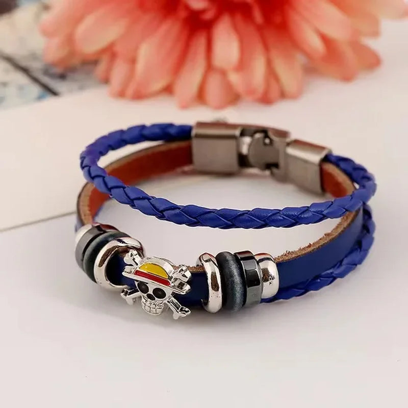 Figurine One Piece Anime Bracelet PU Luffy Bracelet Cosplay Props Straw Hat Pirate Jewelry Props Toys Kids Birthday Gift