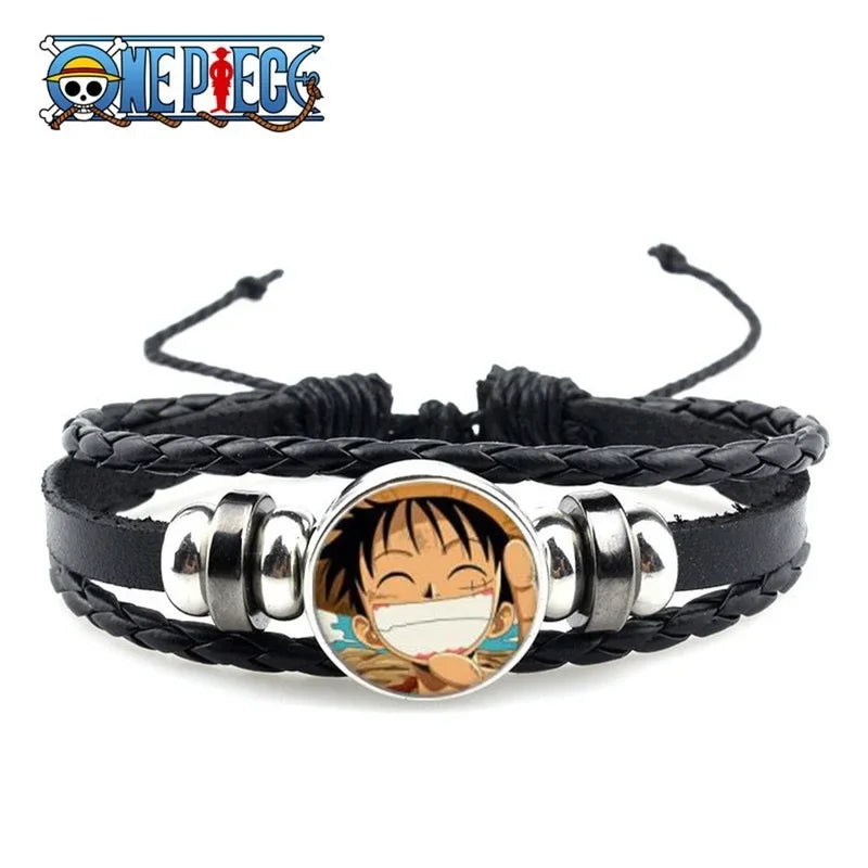 Figurine One Piece Anime Bracelet PU Luffy Bracelet Cosplay Props Straw Hat Pirate Jewelry Props Toys Kids Birthday Gift