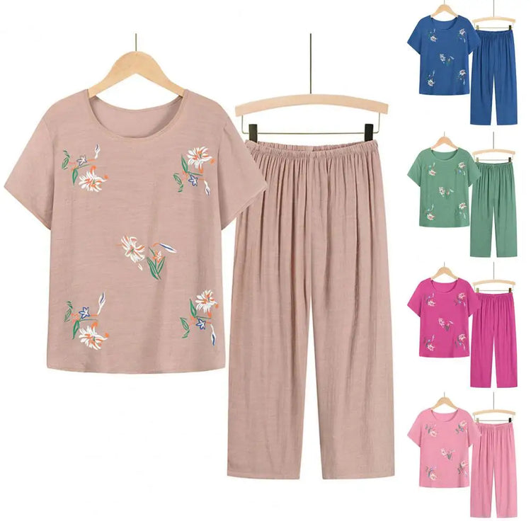 Breathable Casual Wear Summer Pajamas Grandma Leisure Wear Set Women Clothing