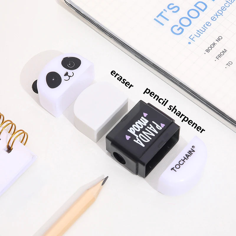 1Pcs Black & White Panda Erasers with Sharpener for Student 