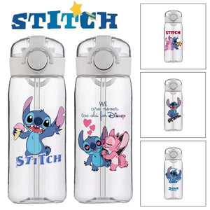 400Ml  Stitch Plastic Water Bottle Portable Outdoor Sport Tea Cup Transparent Kids Straw Cups Kitchen Drinking Tools