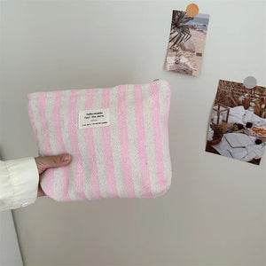 Vertical Stripe Waterproof Cosmetic Bag for Women with Makeup Case, and Traveling Pencil Bag