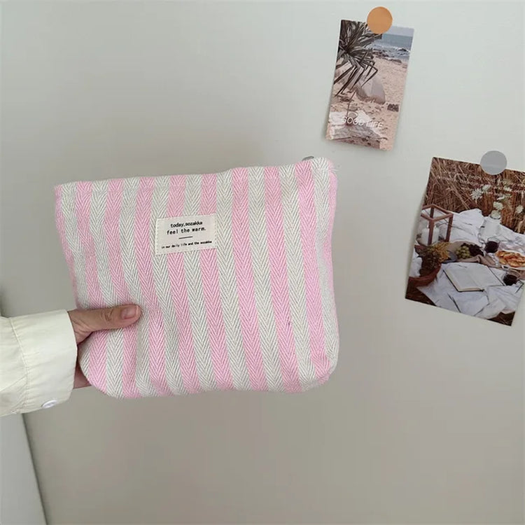 Vertical Stripe Waterproof Cosmetic Bag for Women with Makeup Case, and Traveling Pencil Bag