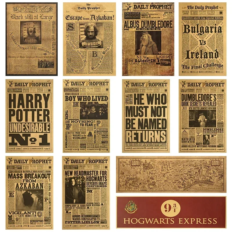 Harries Potters Marauder'S Map Vintage Decorative Poster Hogwarts School Ticket Magic Wall Sticker Painting Kids Gifts