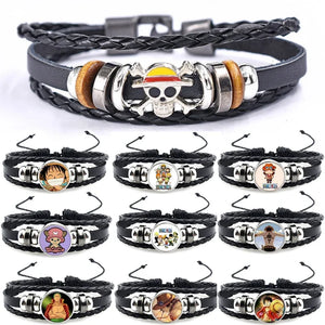 Figurine One Piece Anime Bracelet PU Luffy Bracelet Cosplay Props Straw Hat Pirate Jewelry Props Toys Kids Birthday Gift