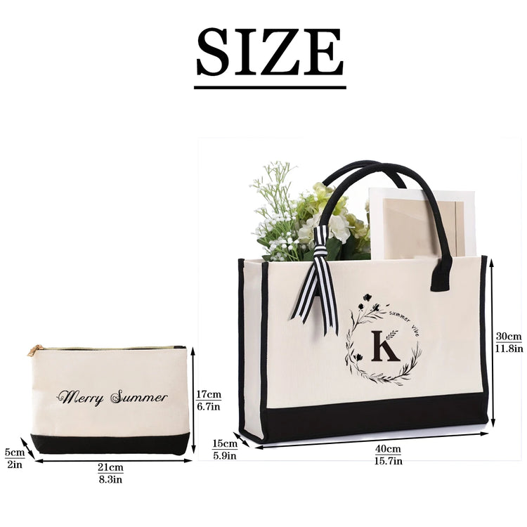 Trendy Letter Floral Print Tote Bag Set with Large Capacity Shoulder Bag and Coin Purse - 2 Pieces