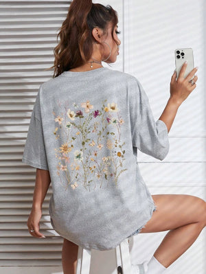 Beautiful Flower Clusters Print Cotton Women T-Shirts Casual Breathable Soft Short Sleeve Tops Loose Comfortable Street Clothes