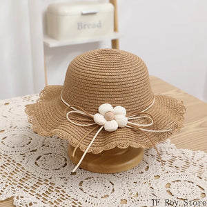 Kids Girls Flower Summer Caps Fashion Children Sunscreen Sun Hat Straw Hat Bag for Beach Baby Accessories for 2-8 Years Kids