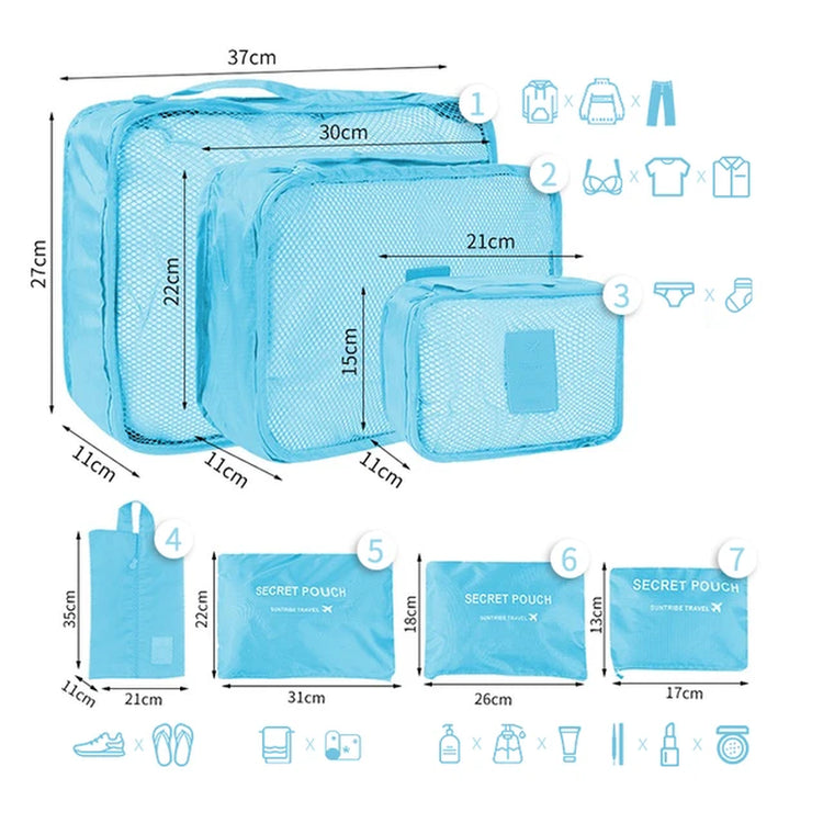 7/6Pcs Travel Storage Bag Large Capacity Suitcase Storage Luggage Clothes Sorting Organizer Set Pouch Case Shoes Packing Cube