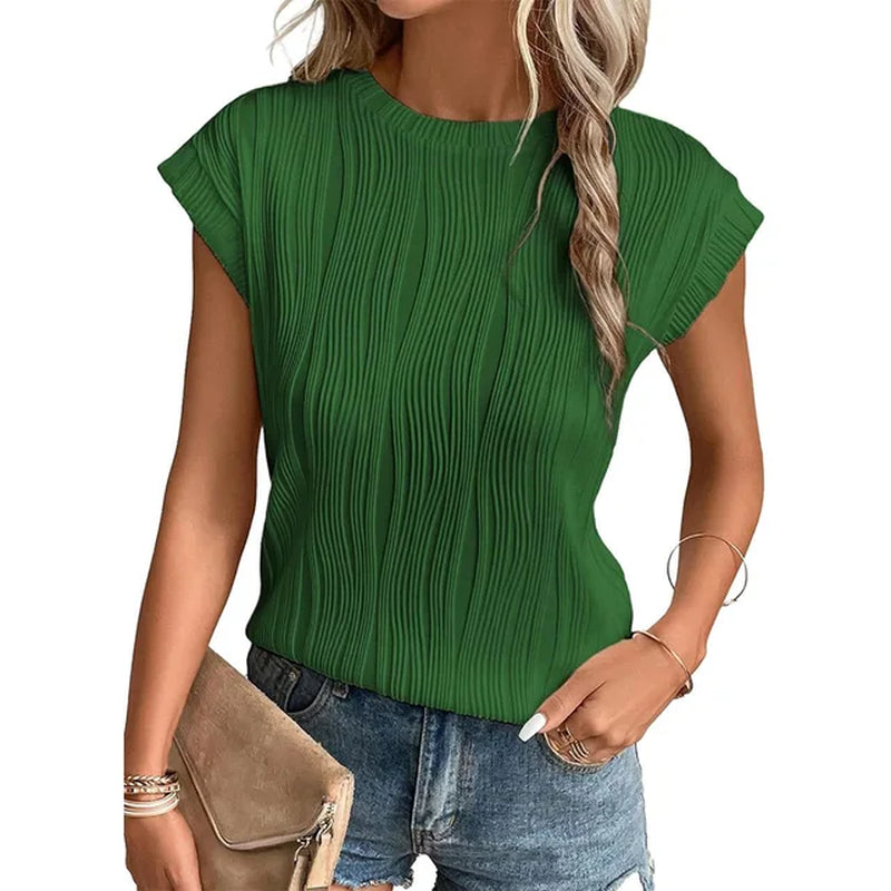 Womens Short Sleeve Textured Tops Crewneck Knit Solid Loose Casual Basic T Shirts Tee Blouses