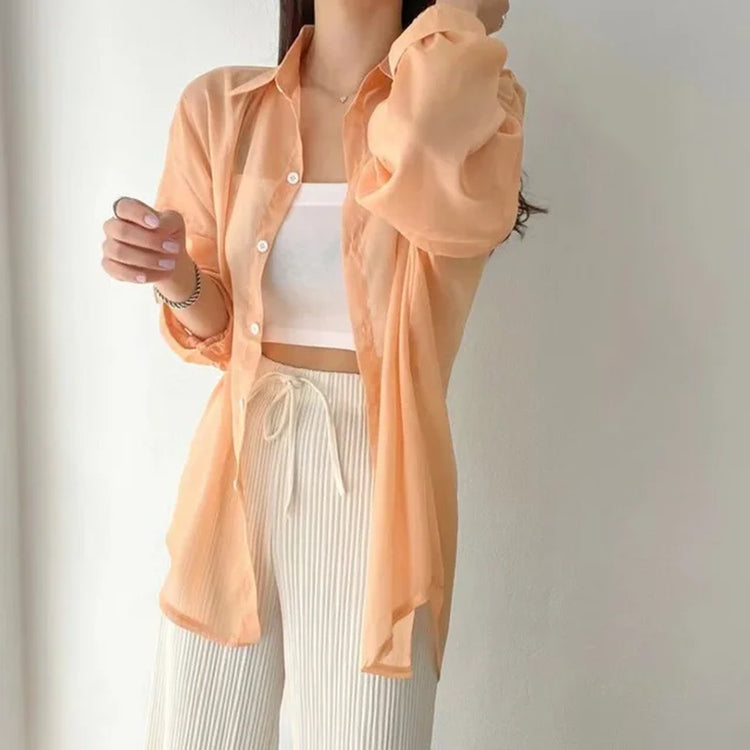 8 Colors Shirts Women Sheer Thin Chic Summer Simple Solid Sun-Proof Temper Fashion Baggy All-Match Basic Korean Style Clothes