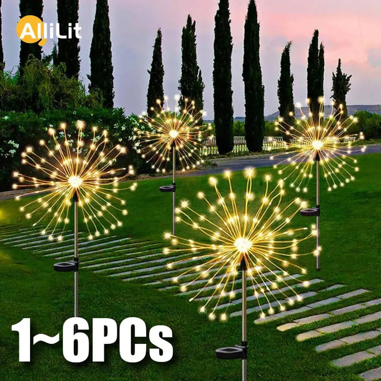 Solar LED Firework Fairy Lights Outdoor Waterproof Garden Decoration Lawn Pathway Solar Lamp 1~6Pcs