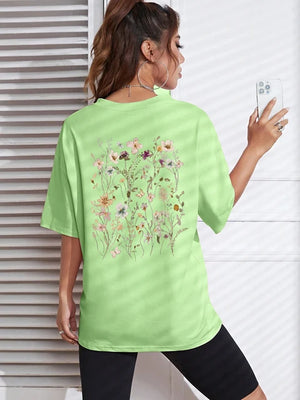 Beautiful Flower Clusters Print Cotton Women T-Shirts Casual Breathable Soft Short Sleeve Tops Loose Comfortable Street Clothes