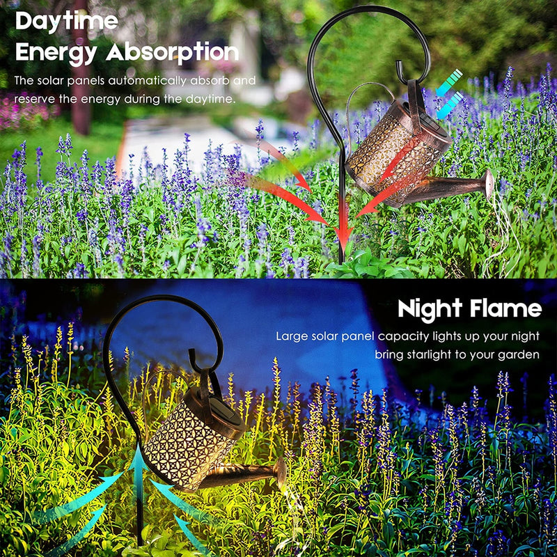 Solar Watering Can Light Hanging Waterfall Lamp Waterproof Outdoor Garden Decor Yard Porch Lawn Backyard Landscape Sun LED Lamp