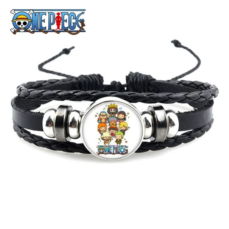 Figurine One Piece Anime Bracelet PU Luffy Bracelet Cosplay Props Straw Hat Pirate Jewelry Props Toys Kids Birthday Gift