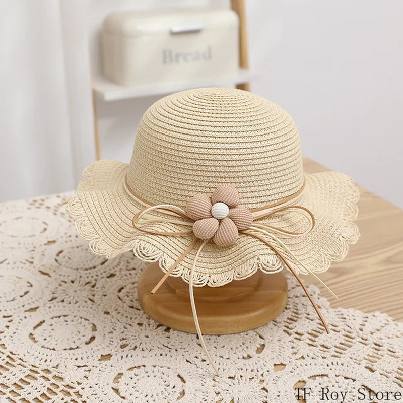 Kids Girls Flower Summer Caps Fashion Children Sunscreen Sun Hat Straw Hat Bag for Beach Baby Accessories for 2-8 Years Kids